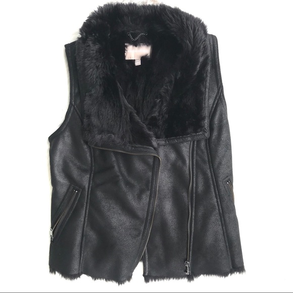 Banana Republic Multi Zip Moto Faux Shearling Vest - Picture 1 of 7